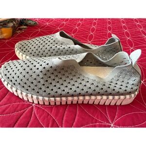 Ilse Jacobsen Hornbaek Grey Perforated Slip On Flats Women Size 38 US Size 7.5
